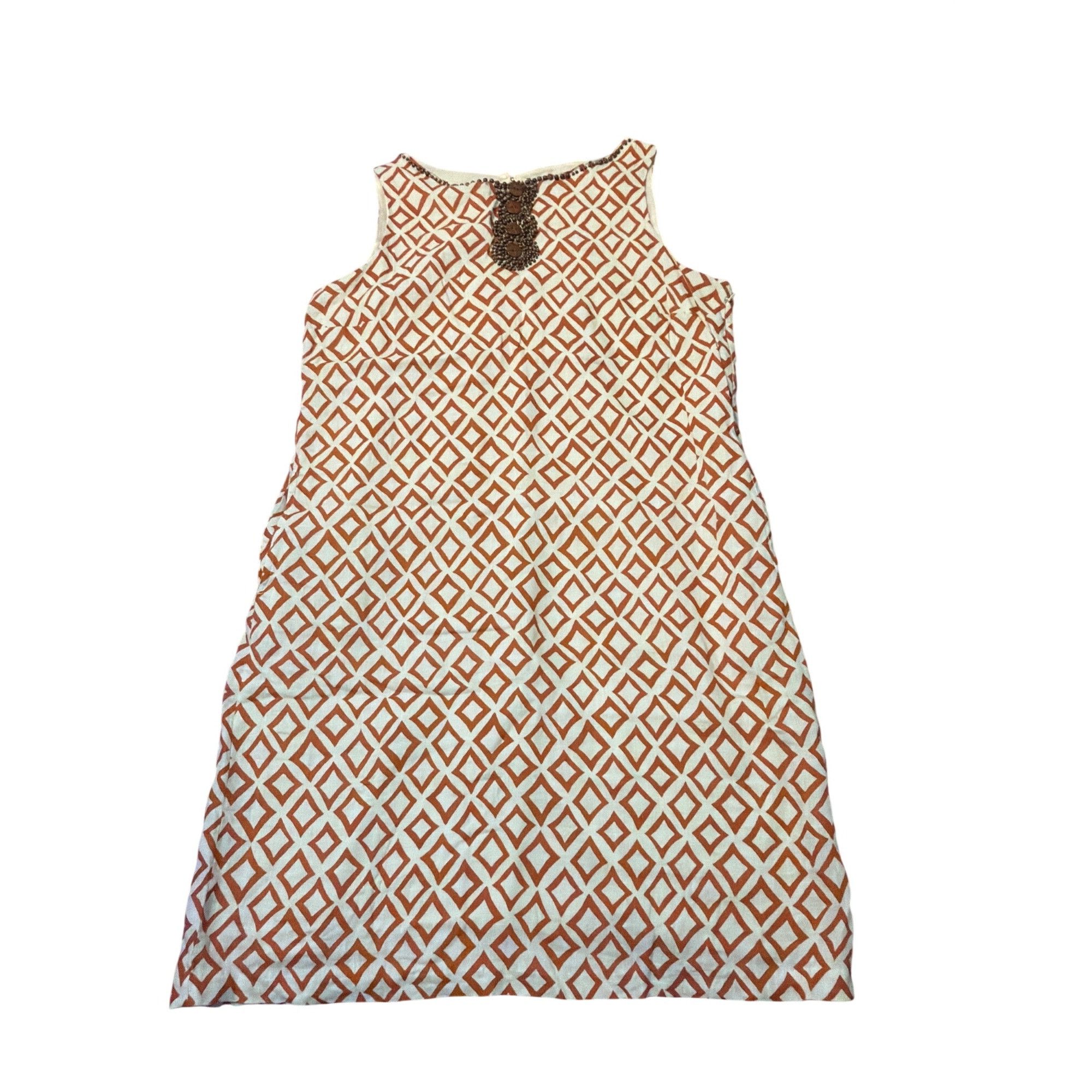 Lands' End Lands End Sleeveless Shift Dress Linen Geometric Diamond Bea Size XL / US 12-14 / IT 48-50 - 1 Thumbnail
