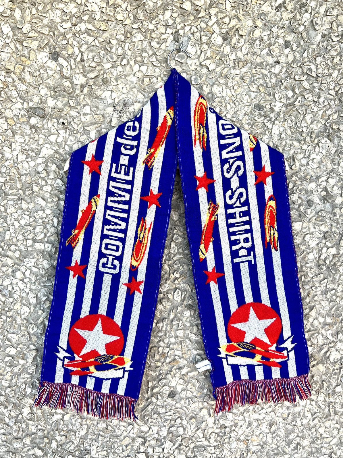 Image of Comme Des Garcons Comme Des Garçons Shirt Rocket Stars Wool Striped Scarf, Men's