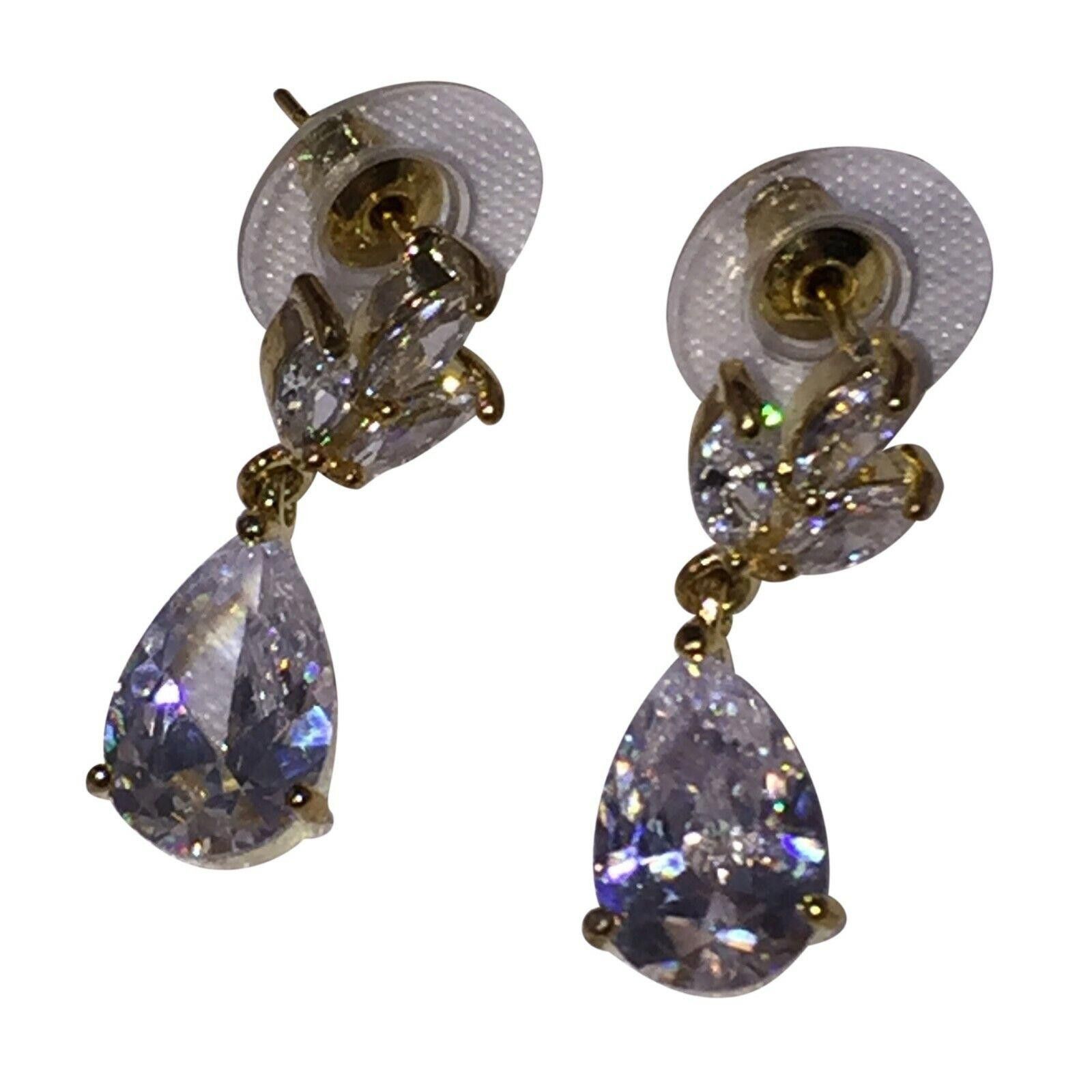 Designer Clear Faceted Crystal Earrings with 18kt Yellow Gold Plating Size ONE SIZE - 2 Thumbnail