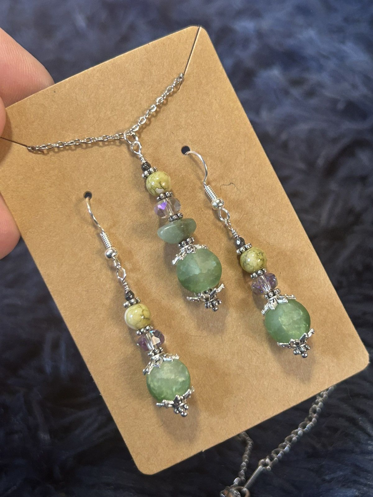 Handmade Handcrafted green crackle glass aventurine crystal set Size ONE SIZE - 1 Thumbnail