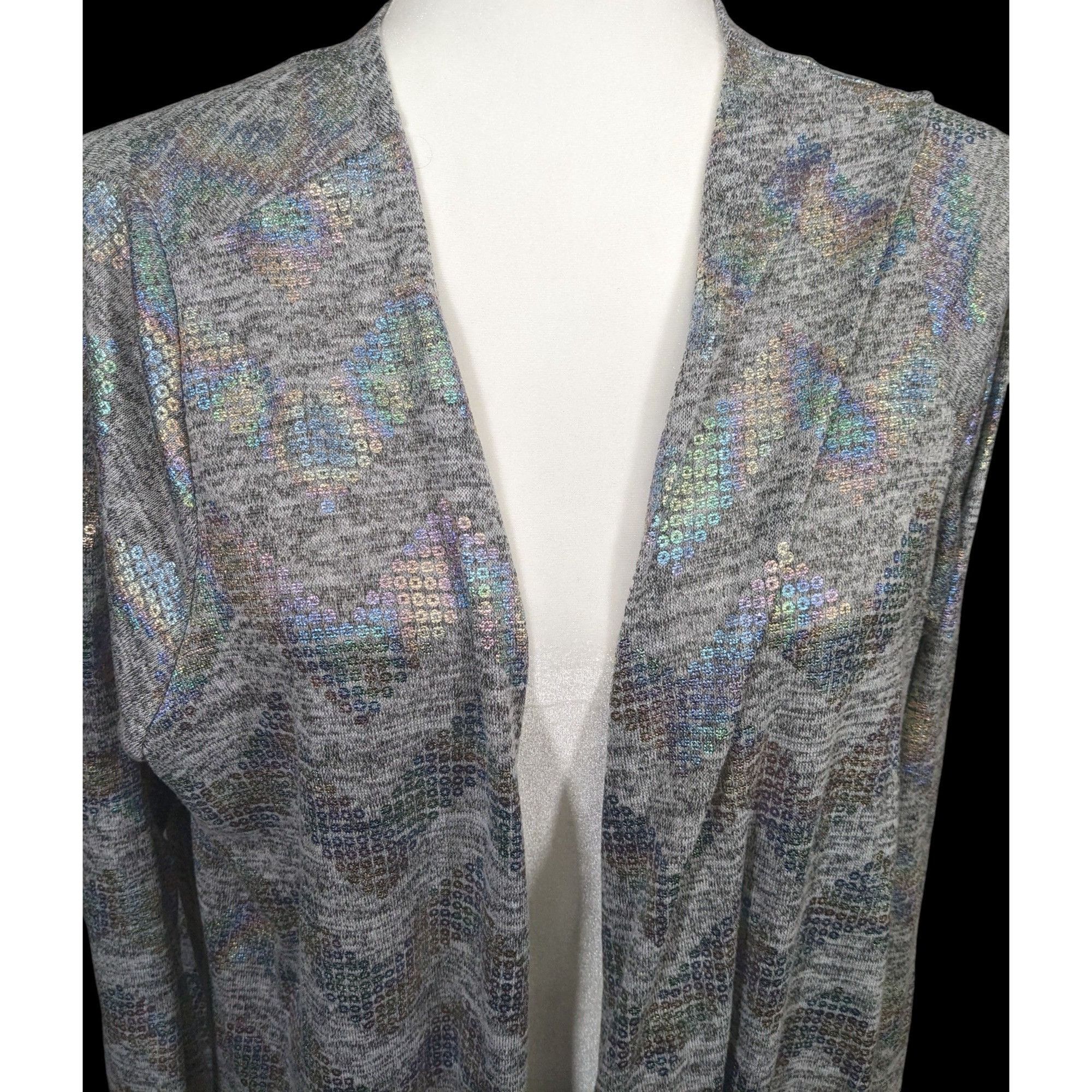 Other Trendy Rainbow Shimmer LulaRoe Sarah Sequins Grey Cardigan Size L / US 10 / IT 46 - 3 Thumbnail