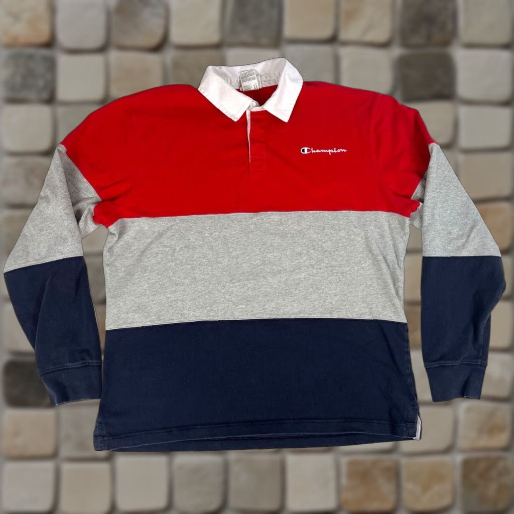 Champion Champion Long Sleeve Rugby Shirt Mens Size L Multicolor Striped 100% Cotton Reverse Weave Embroidered 90s Sports Size US L / EU 52-54 / 3 - 1 Thumbnail