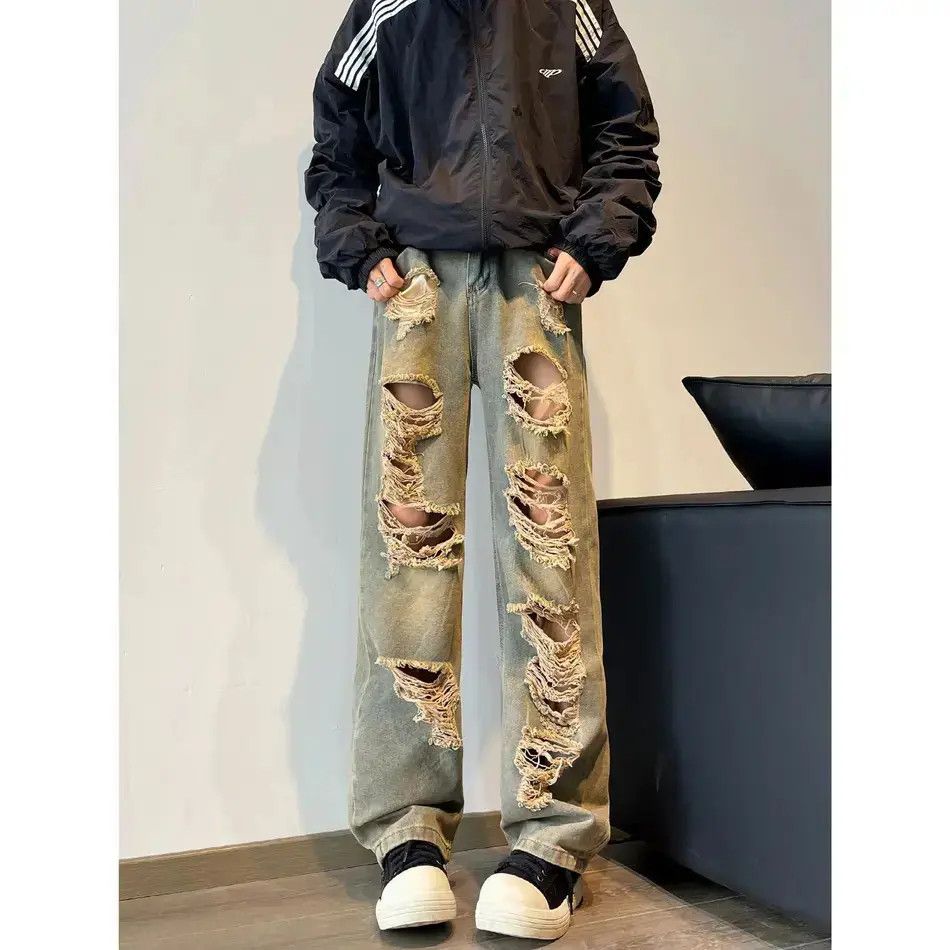 Japanese Brand Retro loose wide leg ripped jeans Size US 30 / EU 46 - 2 Thumbnail