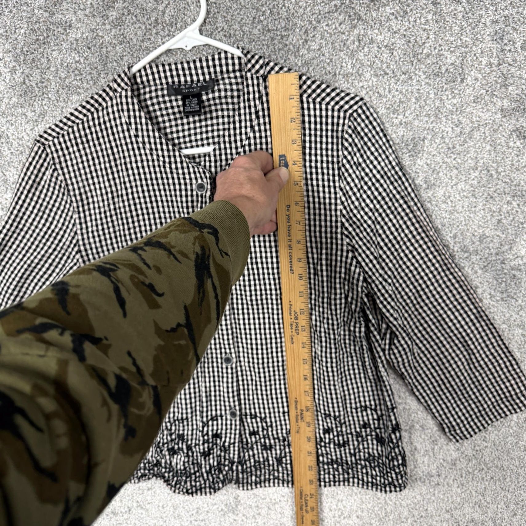 Vintage VINTAGE Rafael Sport Black White Gingham Floral Embroidered 3/4 Sleeve Button-Up Shirt Women L Size L / US 10 / IT 46 - 2 Thumbnail