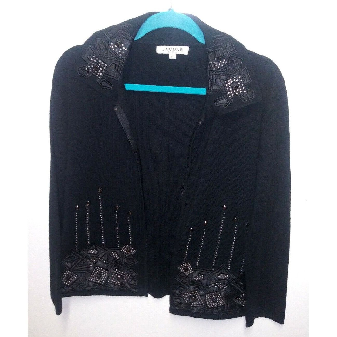 Vintage Cardigan Sweater VTG JAGUAR black embellished Avante Garde Size M / US 6-8 / IT 42-44 - 11 Thumbnail