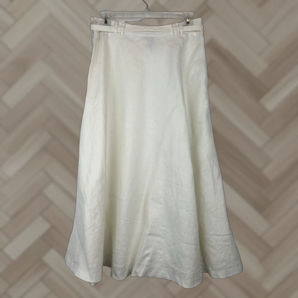 Ralph Lauren Ralph Lauren Skirt Women 6 Belted Linen Midi White A-Line Lined Belted Vintage No Size 28" / US 6 / IT 42 - 1 Thumbnail