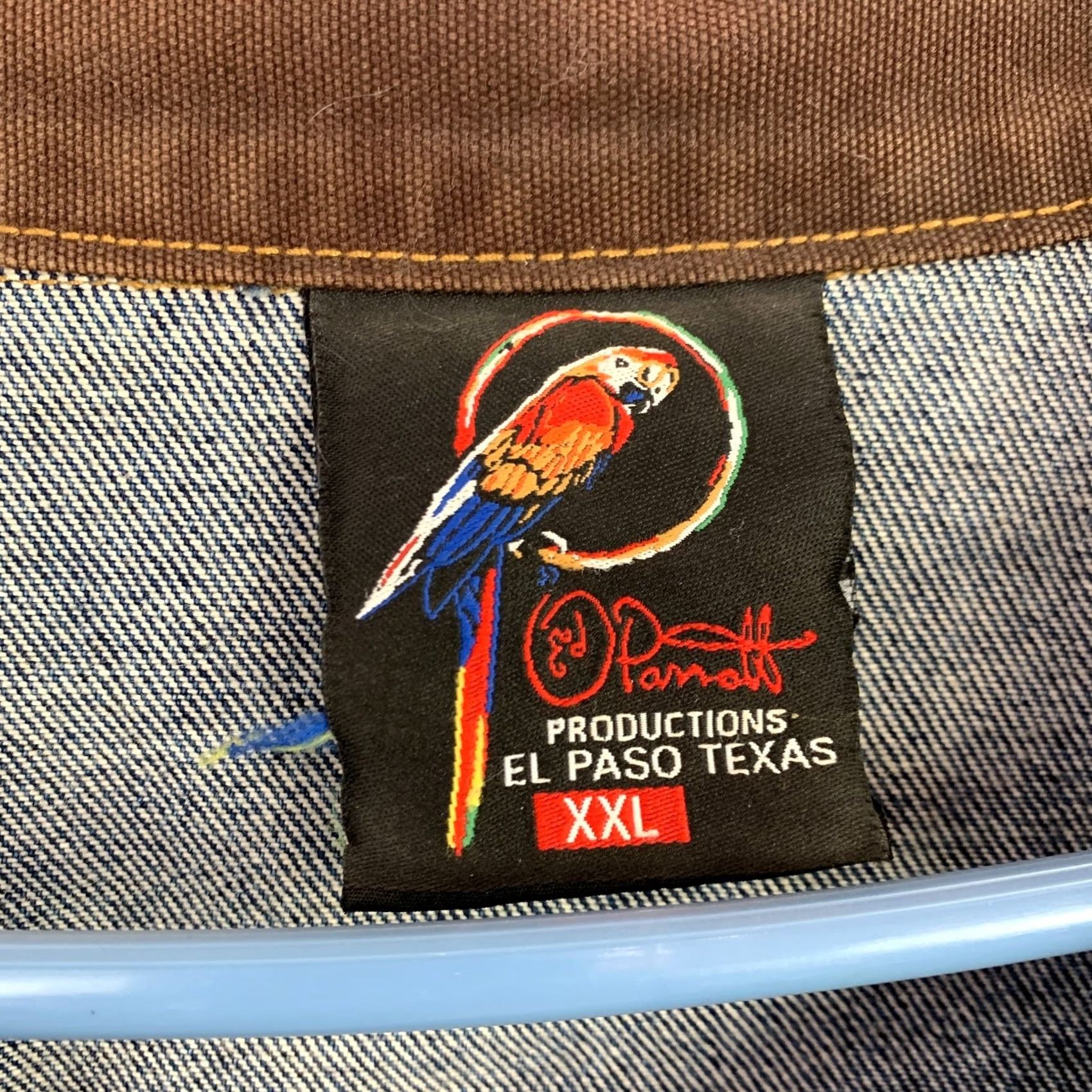 Etro VINTAGE Petro 90s Denim Jacket XXL Brown Blue Twill Ed Parrott Classic Outdoor Button Embroidered Logo Mens Size US 39 - 5 Thumbnail