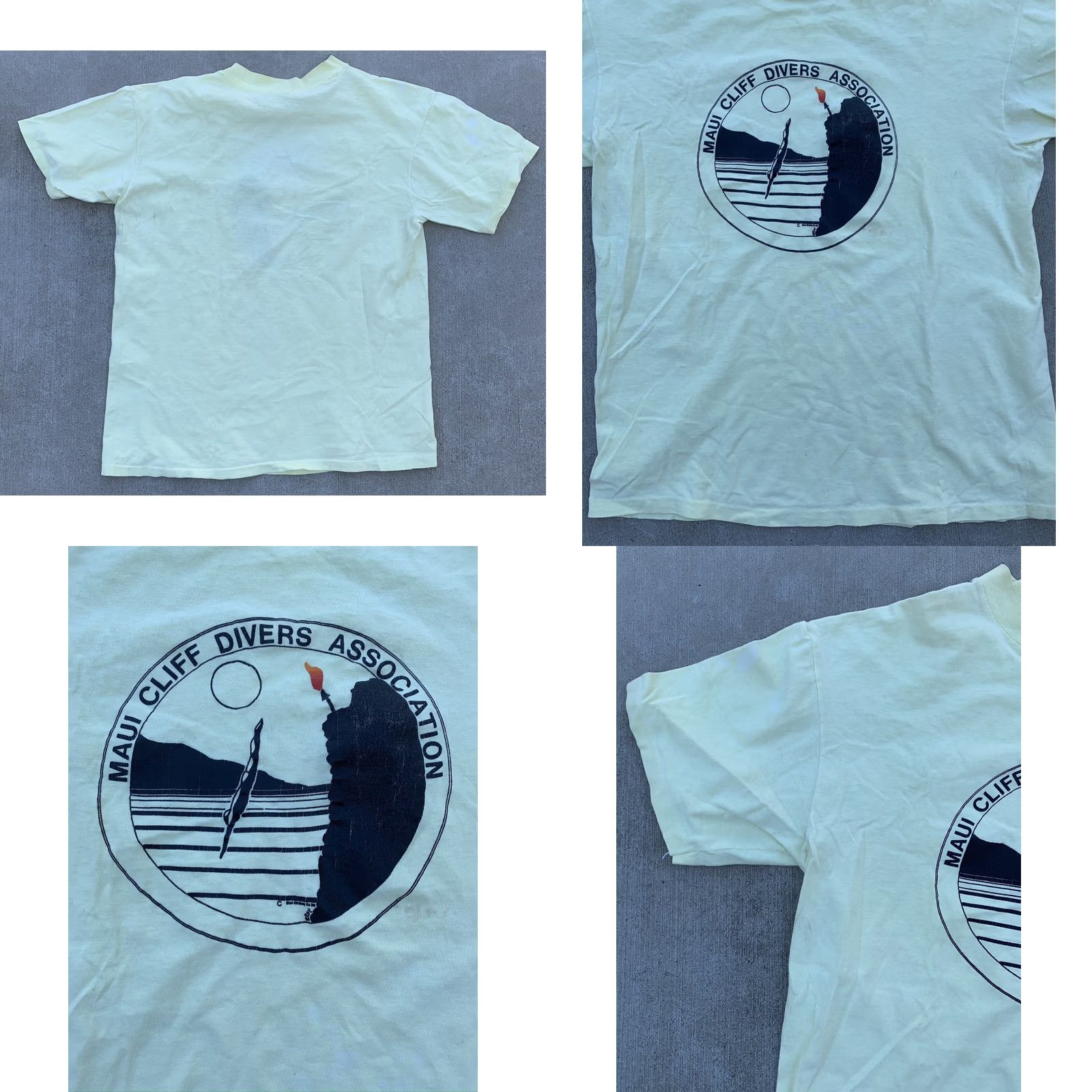 Hanes VINTAGE Maui Cliff Divers Association T Shirt Graphic Tee Single Stitch Size L Mens Yellow 100% Cotton Hanes Beefy-T Hawaii Nature 80s 90s Size US L / EU 52-54 / 3 - 9 Thumbnail
