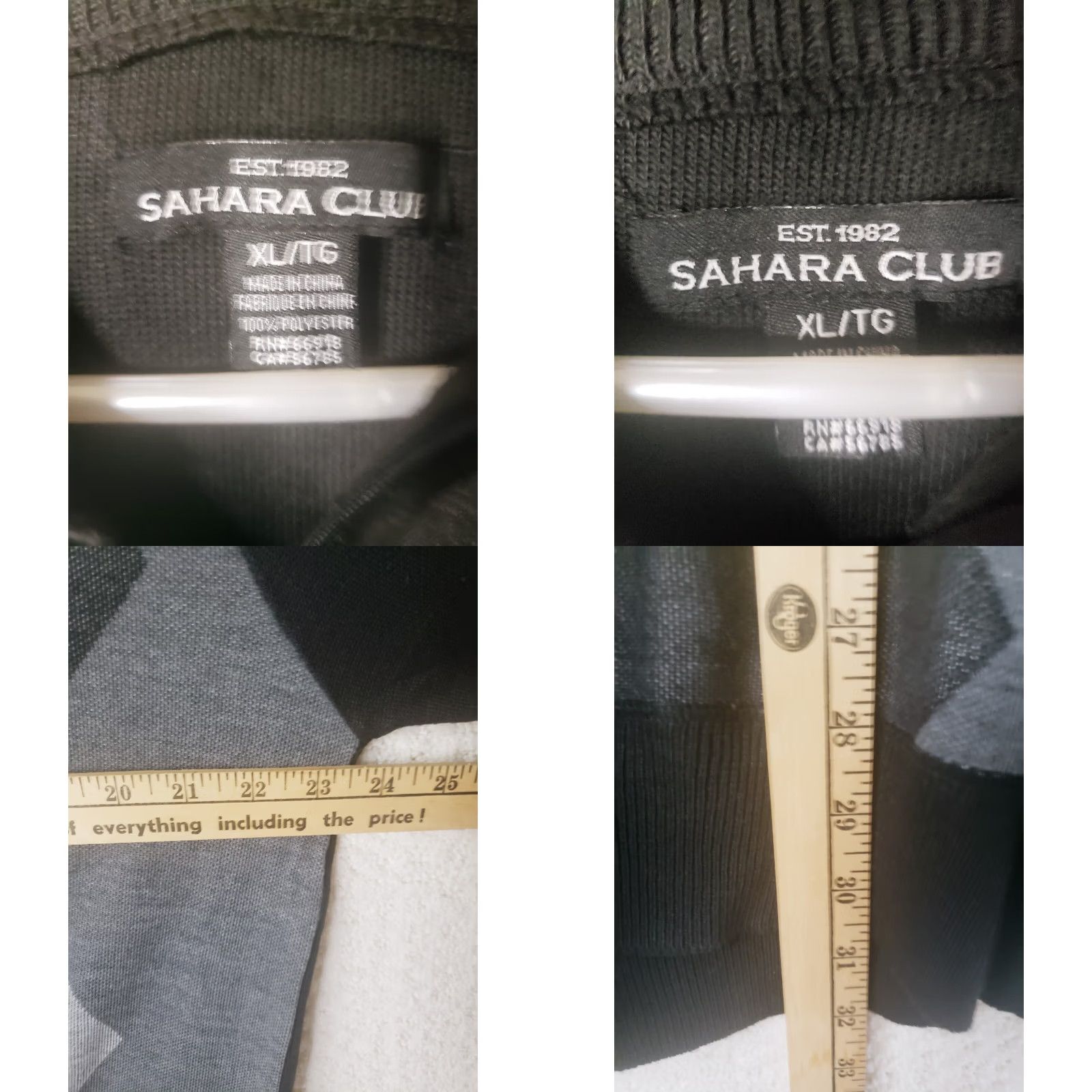 Vintage Sahara Club Sweater Mens XL Black Gray White Argyle 1/4 Zip Polyester Size US XL / EU 56 / 4 - 8 Thumbnail