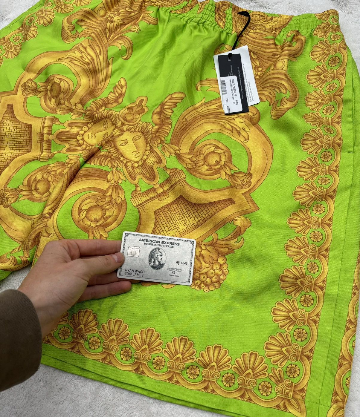Versace Versace Green/Gold Heritage Silk Shorts Size US 38 / EU 54 - 2 Thumbnail