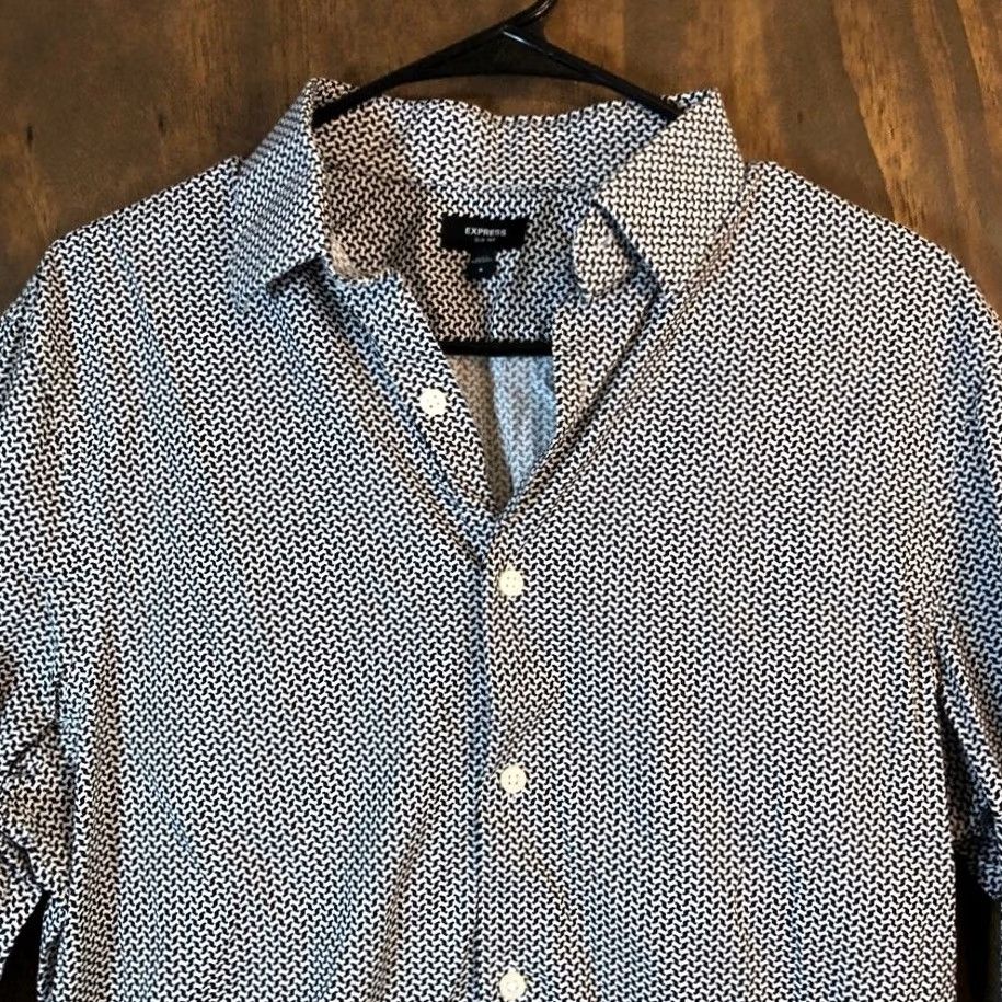 Express Express Mens Shirt White Black Geometric Slim Button-Down Stretch Small Size US S / EU 44-46 / 1 - 2 Thumbnail