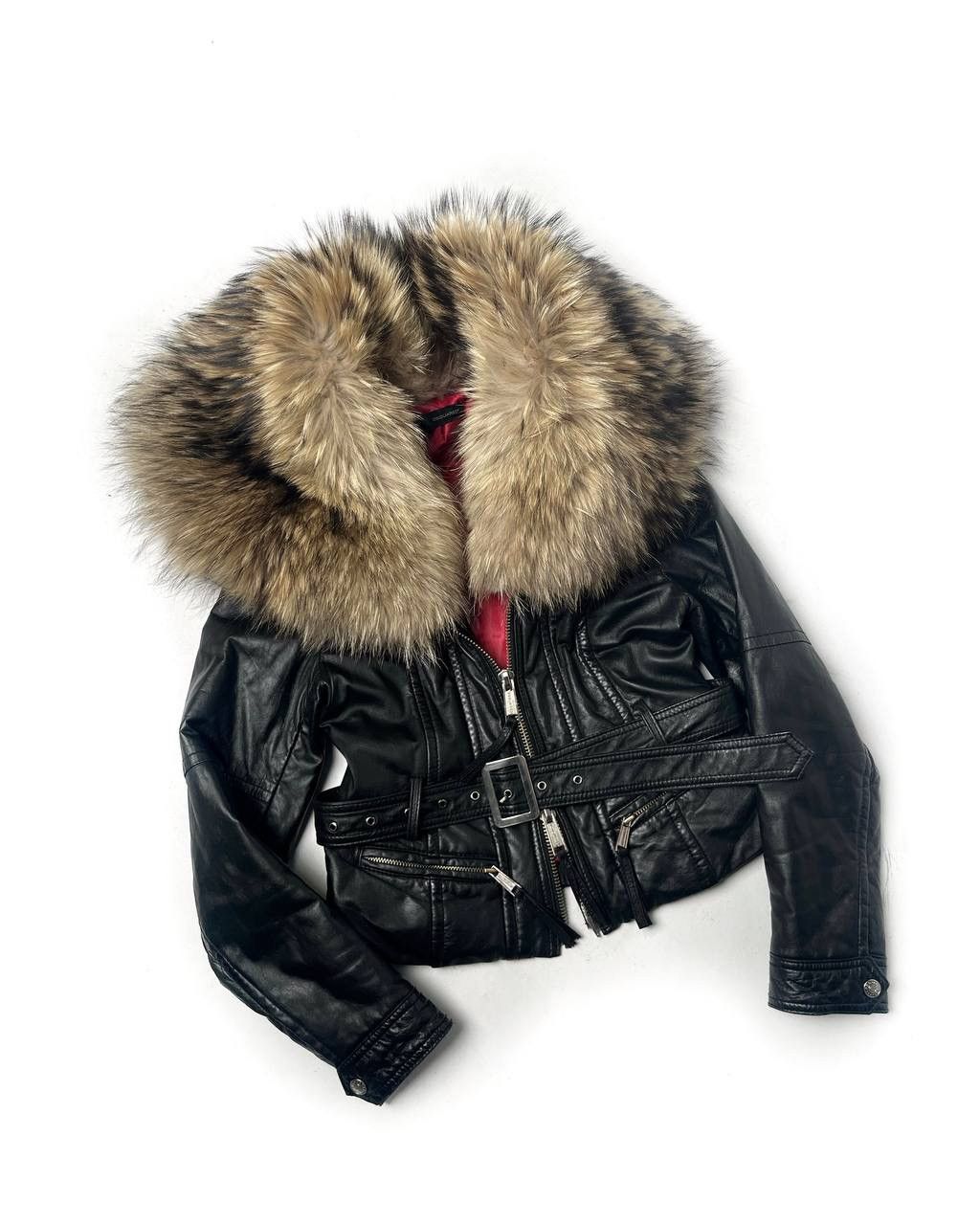 Dsquared2 Dsquared2 FW07 Coyote Fur Collar Cropped Leather Jacket Size S / US 4 / IT 40 - 2 Thumbnail