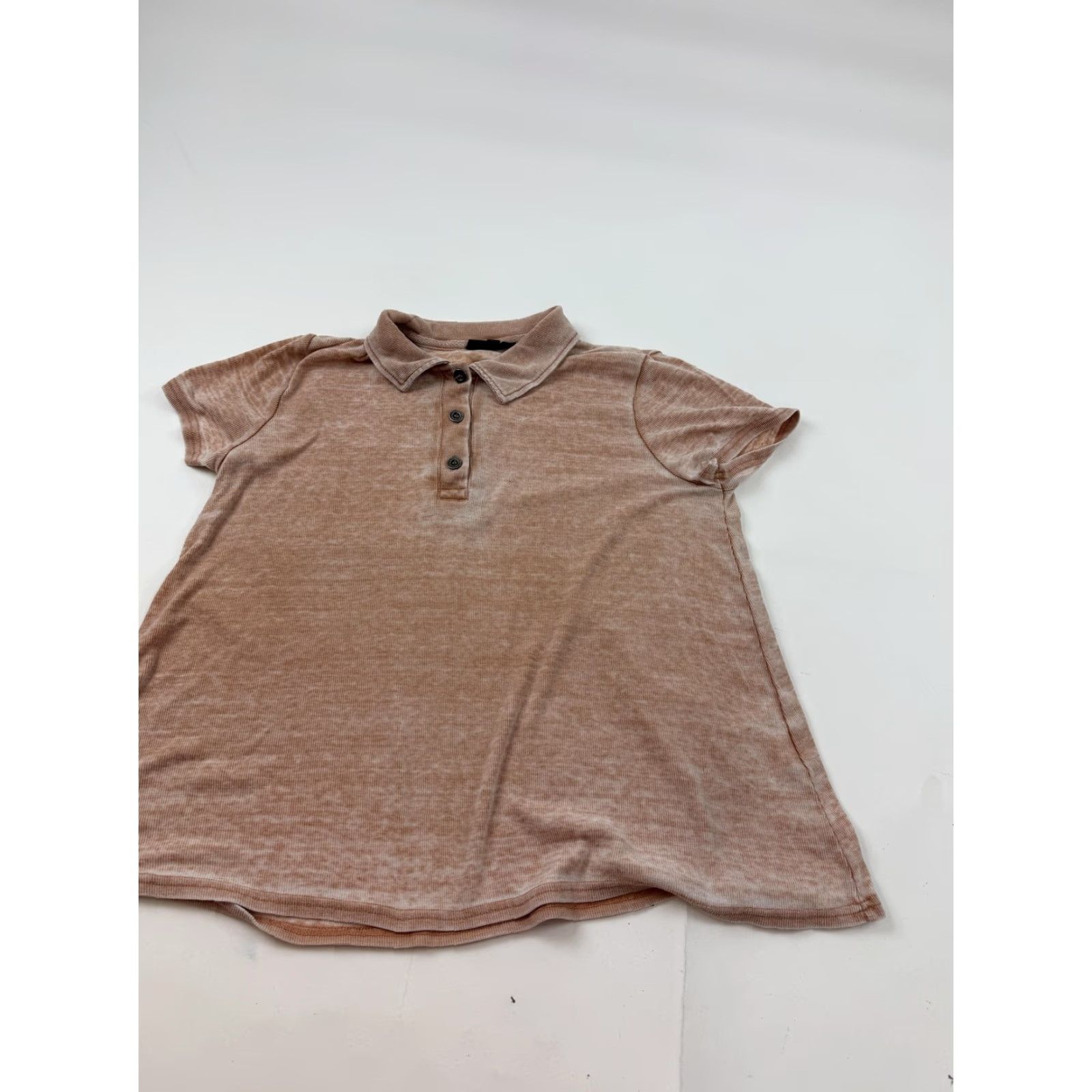Vintage Jane + Delancey Polo Shirt Womens Medium Beige Slub Knit Short Sleeve Top Size M / US 6-8 / IT 42-44 - 4 Thumbnail
