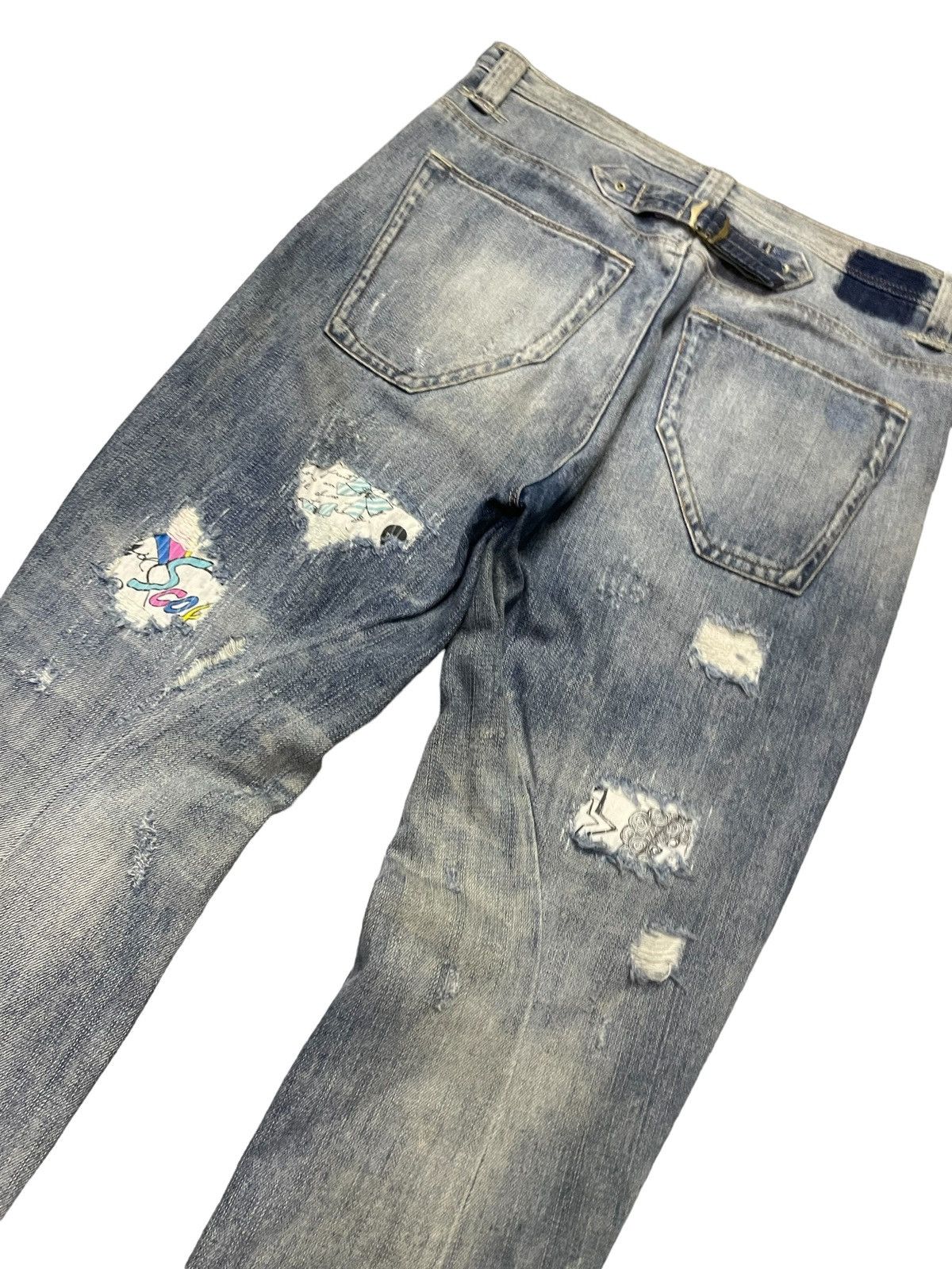 Hysteric Glamour × Japanese Brand Bit Blue X Scolar Japan Drop Crotch Craft Sashiko Boro Jeans Size US 31 - 12 Thumbnail