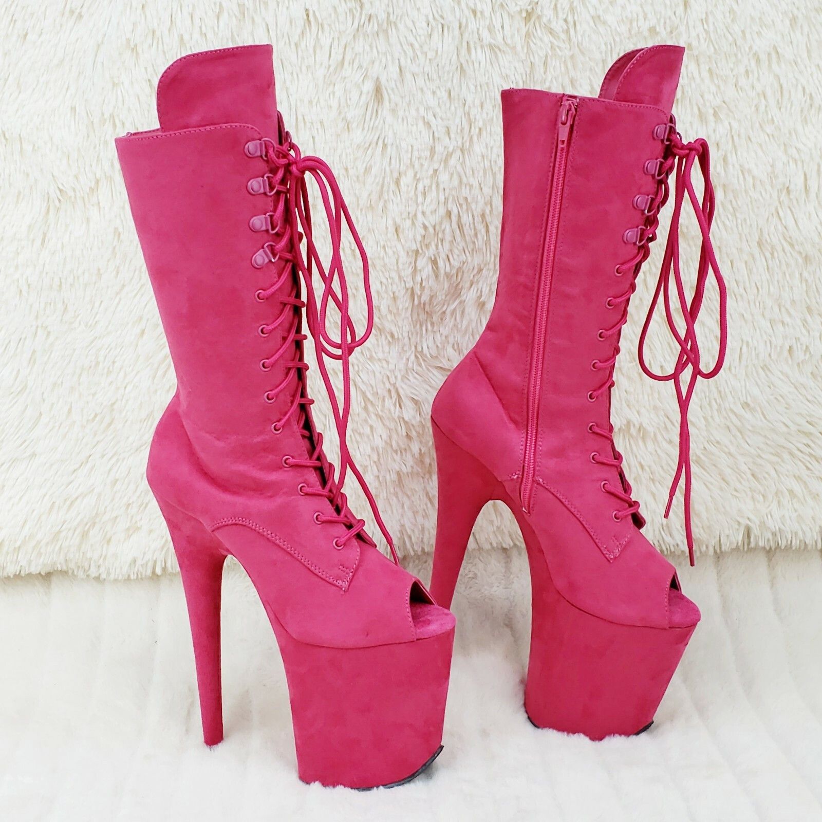 Other Flamingo 1051FS Hot Pink V Suede 8" Heel Platform Mid Calf B Size US 12 / IT 42 - 8 Thumbnail