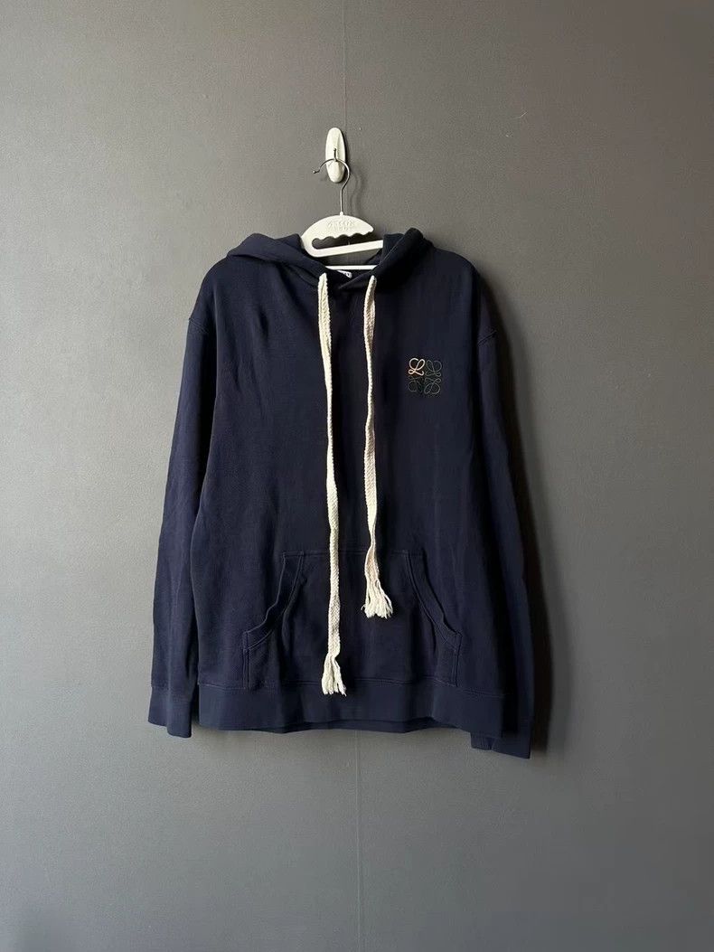 LOEWE Dark blue embroidered logo hoodie