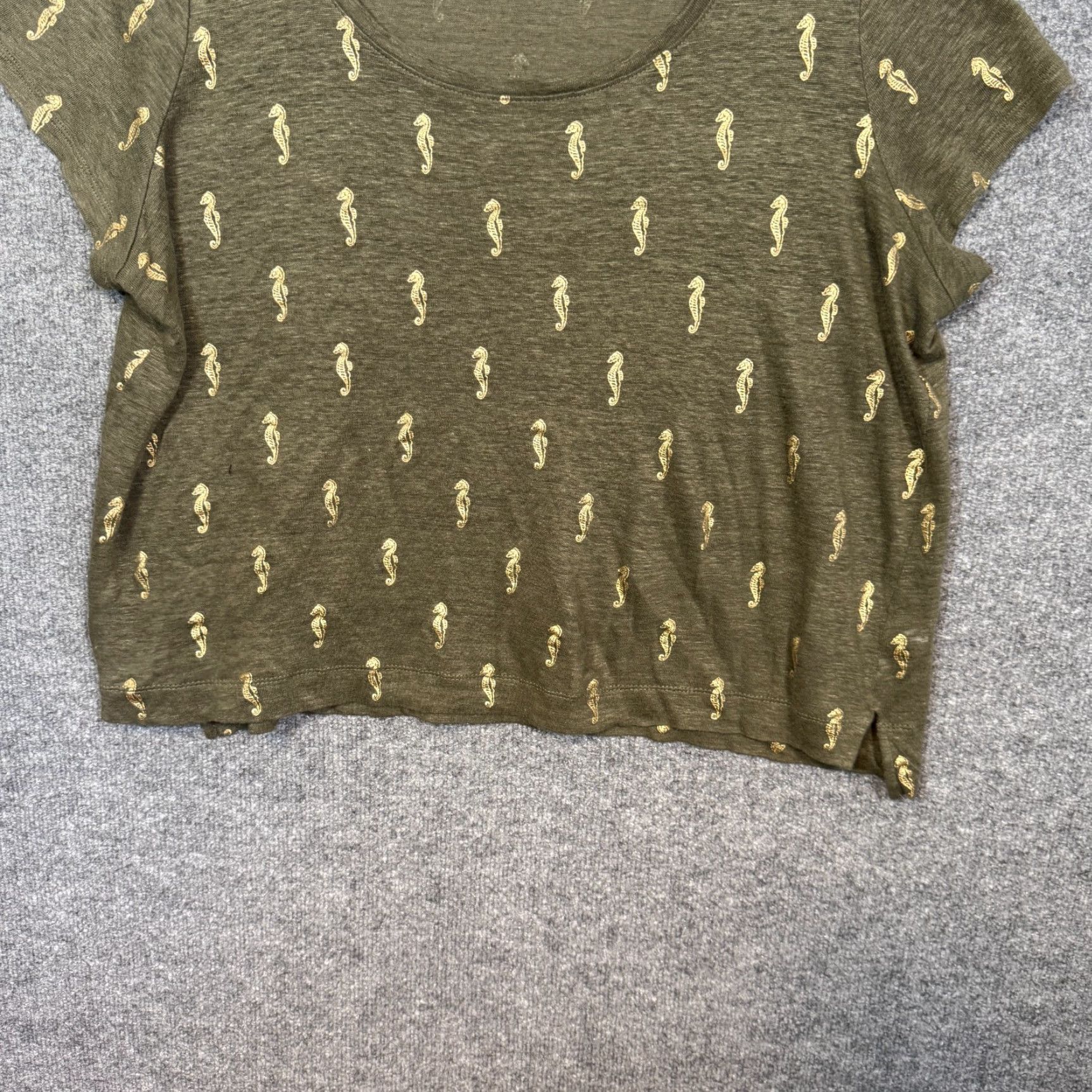 J. Jill J.Jill Shirt Womens XL Green Short Sleeve Tee Love Linen Seahorse Print Boho Vintage No Size XL / US 12-14 / IT 48-50 - 2 Thumbnail