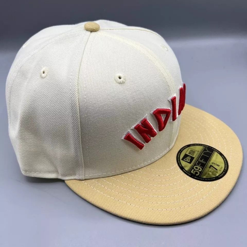 New Era Cleveland Indians Guardians Hat Men 7 5/8 White Fitted Cap Size ONE SIZE - 3 Thumbnail