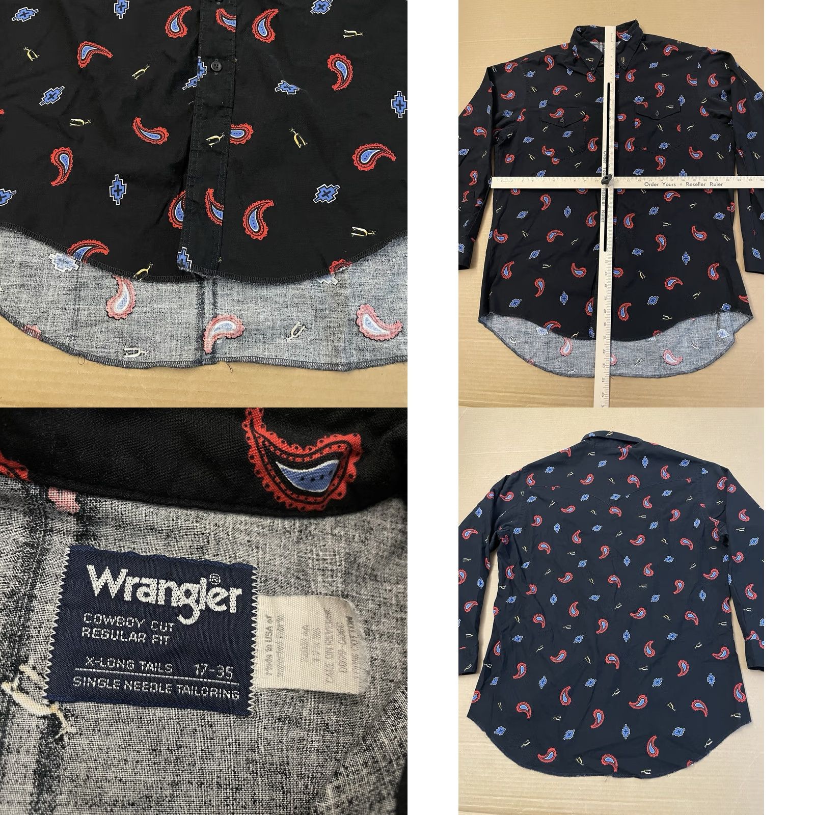 Wrangler VINTAGE Wrangler Button-Down Shirt Western Long Tails Black Mens 17 35 Cotton Paisley Short Sleeve Button-Up Collar-Down Outdoor Western Casual Size US XL / EU 56 / 4 - 8 Thumbnail