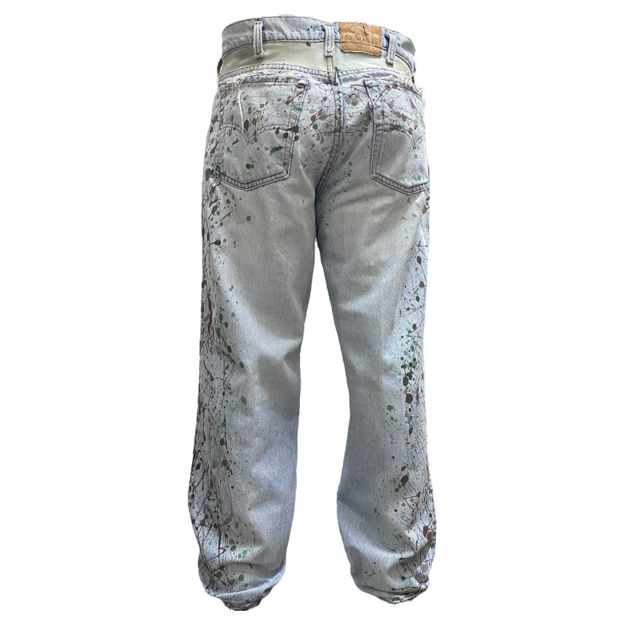 Levi's Made & Crafted Vintage 90’s Levis Leather Hybrid Denim Paint Splatter Jeans Size US 33 - 19 Thumbnail