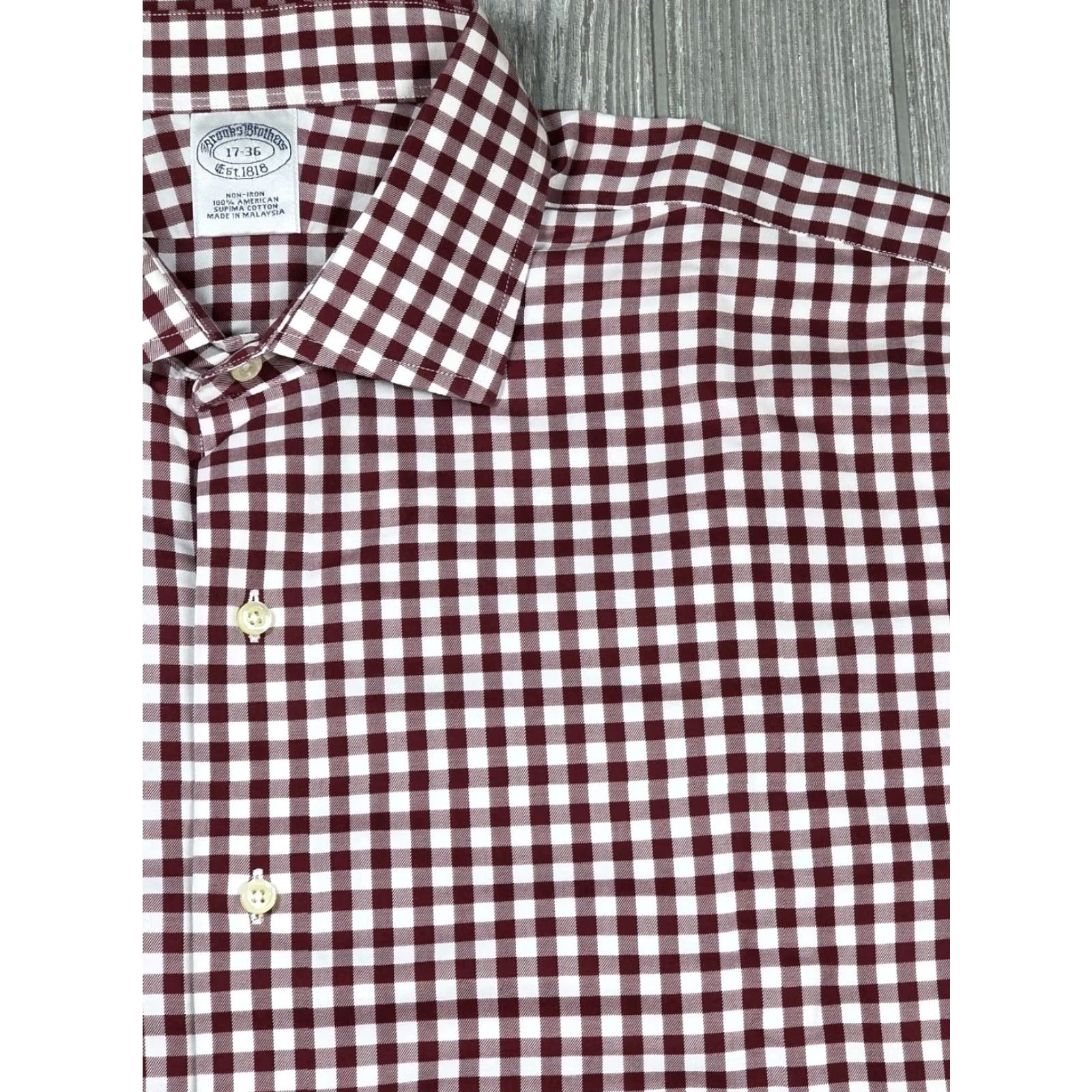 Brooks Brothers Brooks Brothers Dress Shirt Maroon White Long Sleeve - 17-36 Gingham Men Regular Button Up Shirt Size 46R - 3 Thumbnail