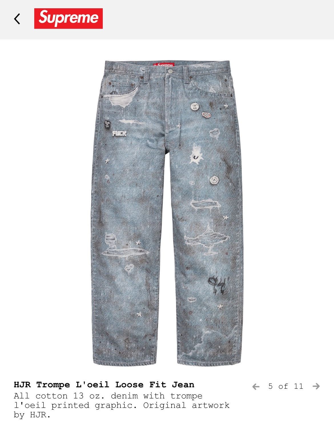 Supreme Supreme HJR Trompe Loeil Loose Fit Jean 