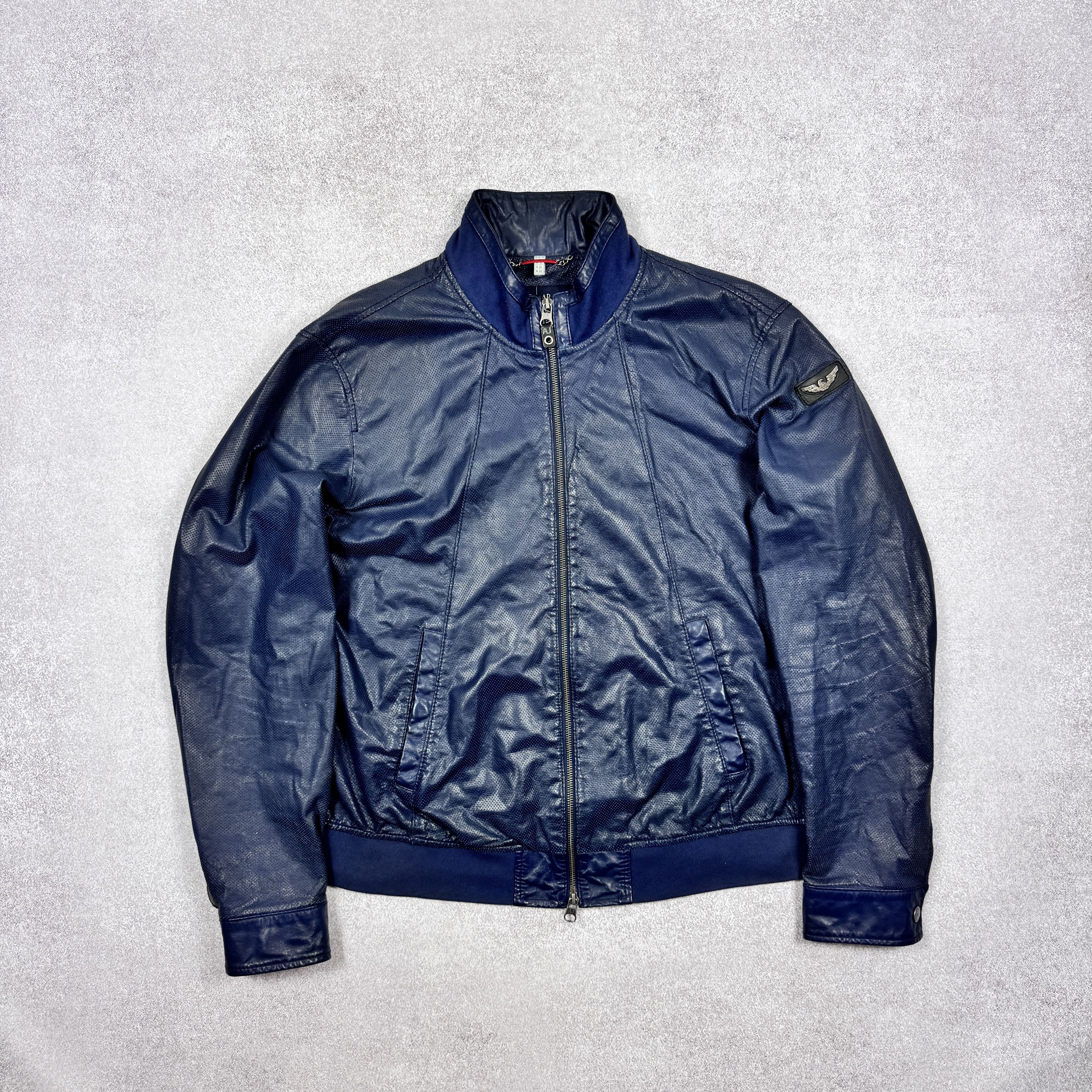 Armani Men`s Armani Jeans Navy Perforated Leather Jacket Size 3XL Size US XXL / EU 58 / 5 - 1 Thumbnail