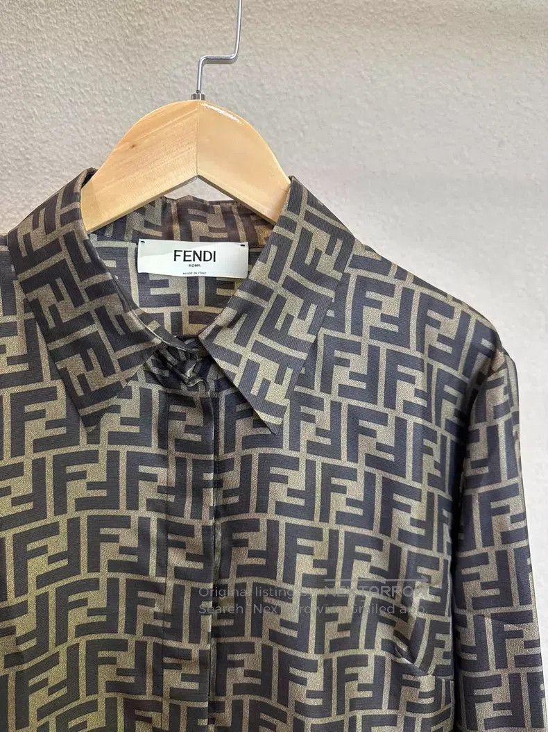 Fendi Fendi Brown Monogram Printed Silk Shirt Size XS / US 0-2 / IT 36-38 - 4 Thumbnail