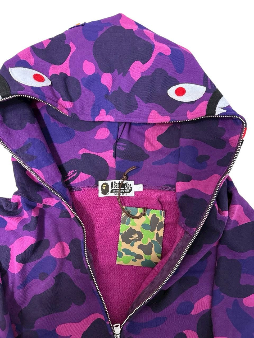 Bape Purple Shark Full Zip Up Hooded Bape Size US L / EU 52-54 / 3 - 2 Thumbnail