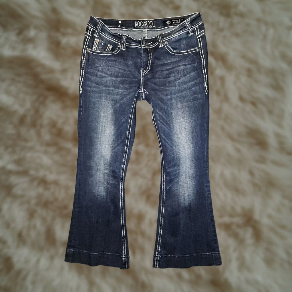 Vintage Rock & Roll Cowgirl Jeans Bootcut Women 30x30 Blue Denim Logo Embroidered Western Preppy Low Rise Skinny? Regular Size 30" / US 8 / IT 44 - 1 Thumbnail