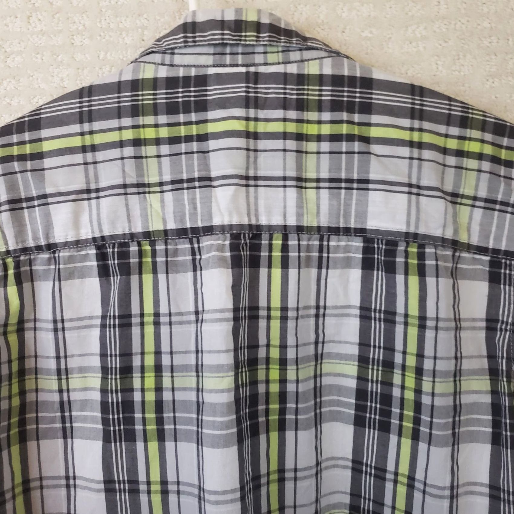 Carbon Carbon Men's M Button-Up Shirt Long Sleeve Plaid Grey Lime Multicolor Classic Fit Size US M / EU 48-50 / 2 - 7 Thumbnail