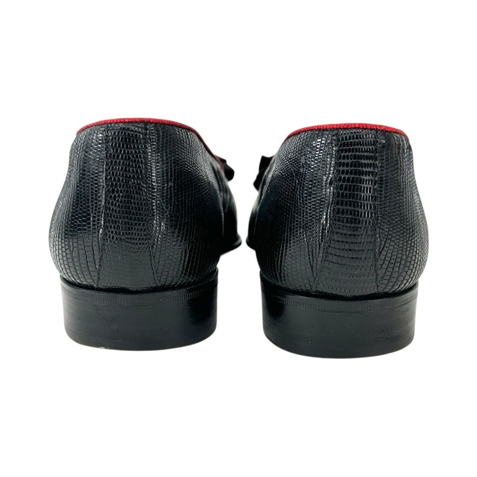 Fratelli Rossetti Black Embossed Leather Opera Bow Dress Shoes Slip On Loafers Size US 9.5 / EU 42-43 - 6 Thumbnail