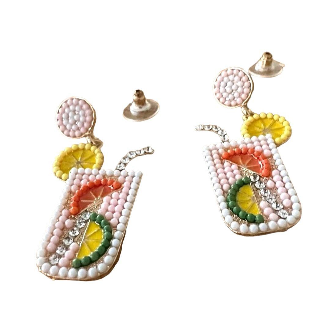 Handmade Tropical Cocktail Earrings Beaded Dangle Posts Lemon Lime Cr Size ONE SIZE - 11 Thumbnail