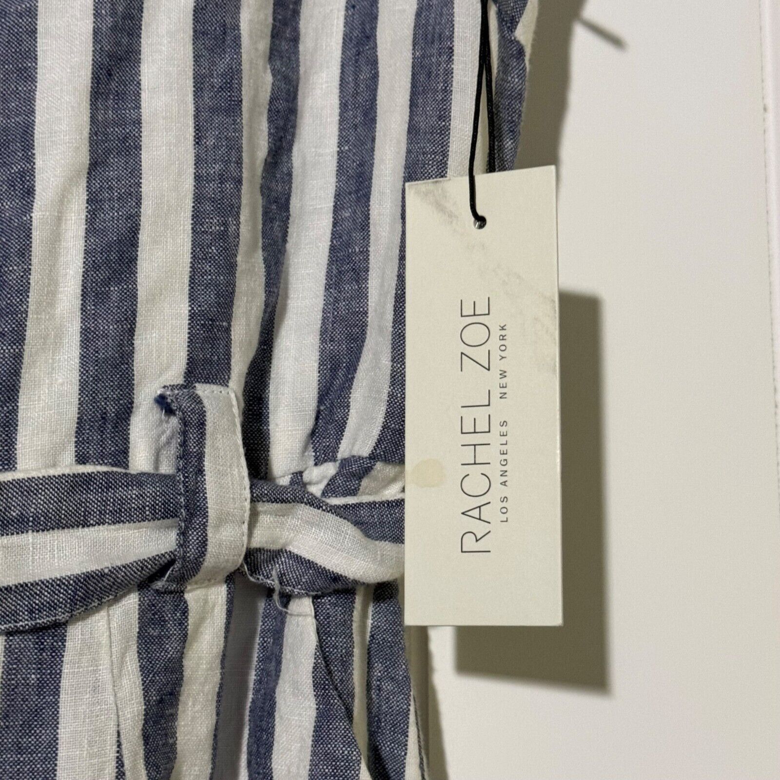 Rachel Zoe Rachel Zoe Jumpsuit Womens 4 NWT Linen Blue White Wide Leg Size 27" / US 4 / IT 40 - 6 Thumbnail