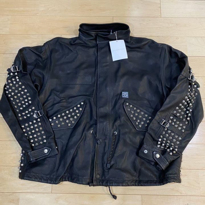 BLACKMEANS x FLAGSTUFF Studded Leather Jacket Black L