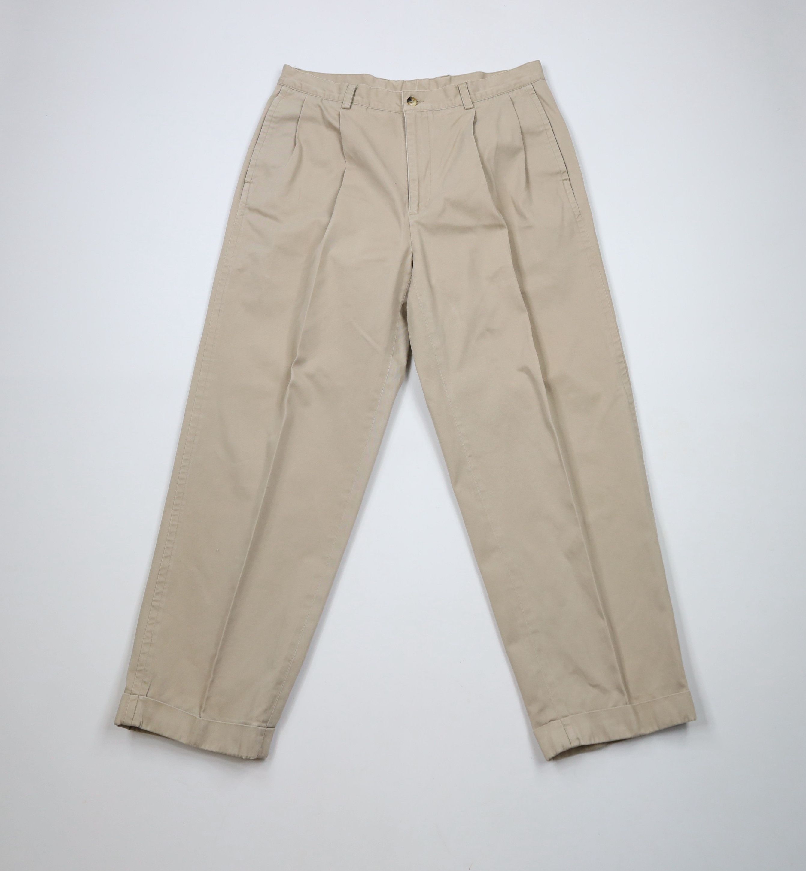 Vintage 90s Nautica Pleated Cuffed Chino Pants Beige Cotton