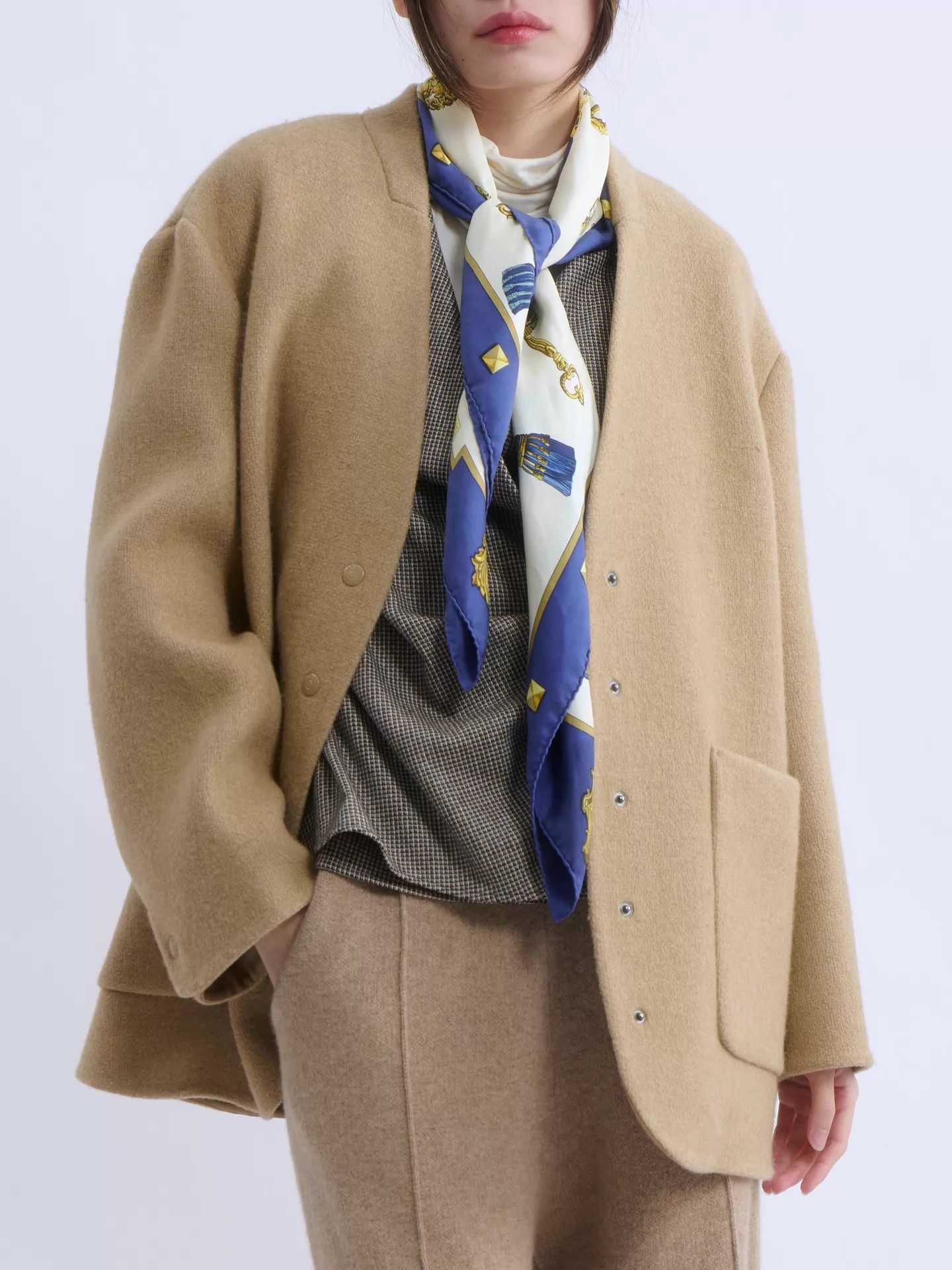 Other Epigram Collarless Wool Blend Minimalist Jacket Size M / US 6-8 / IT 42-44 - 7 Thumbnail