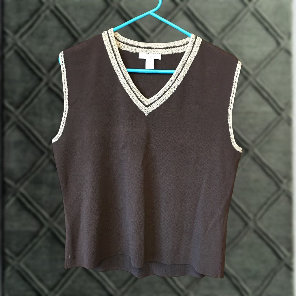 Vintage Dressbarn Tank Women XL Brown Velvet Beaded Shell V-Neck Sleeveless XD? Size XL / US 12-14 / IT 48-50 - 1 Thumbnail