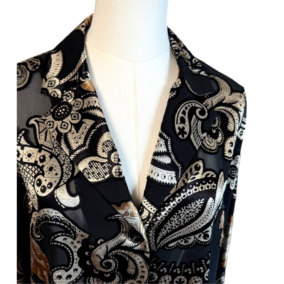 Lafayette 148 Lafayette 148 NY Gold Black Paisley Sheer Blouse Size L Size L / US 10 / IT 46 - 4 Thumbnail
