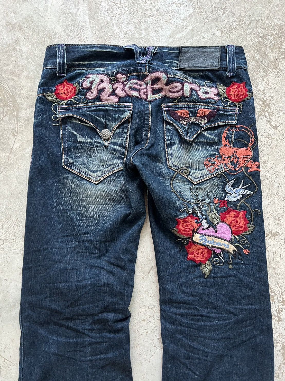 Riobera flare jeans embroidery skull rare design