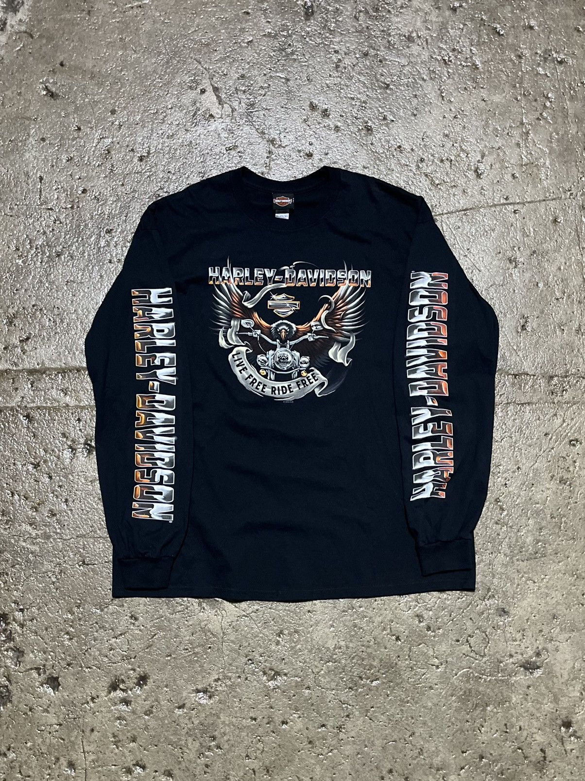 image of Crazy Vintage Harley Davidson Eagle Flame Longsleeve Jnco in Black, Men's (Size 2XL)