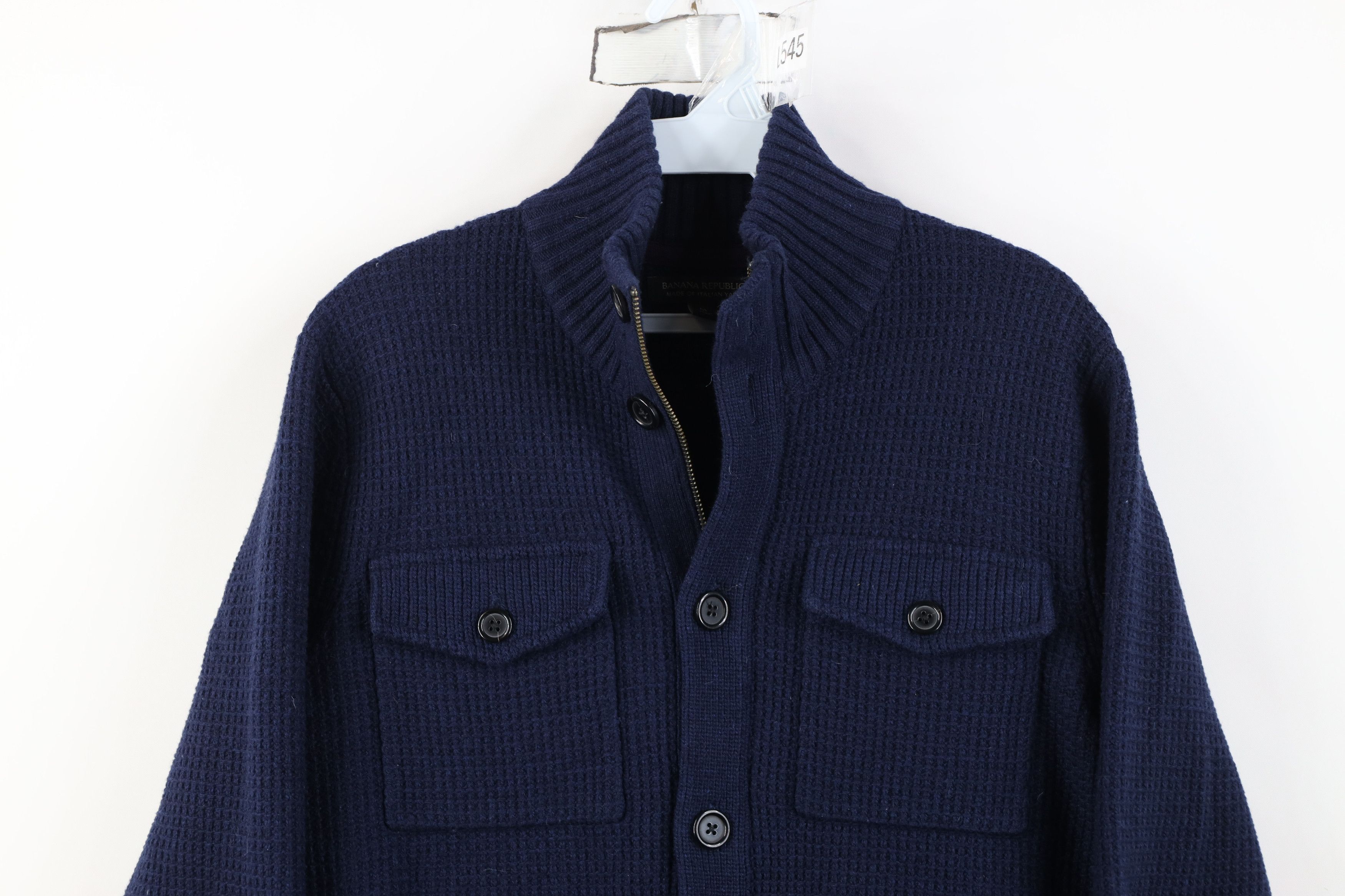 Banana Republic Banana Republic Italian Merino Wool Thermal Knit Jacket Blue Size US M / EU 48-50 / 2 - 2 Thumbnail