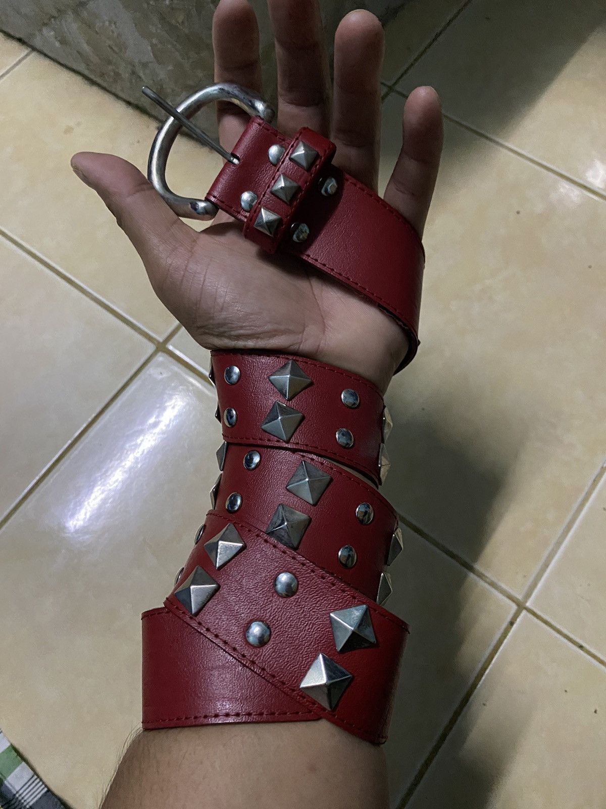 Leather × Vintage Vtg Belt Leather Punk Size 32 - 1 Thumbnail