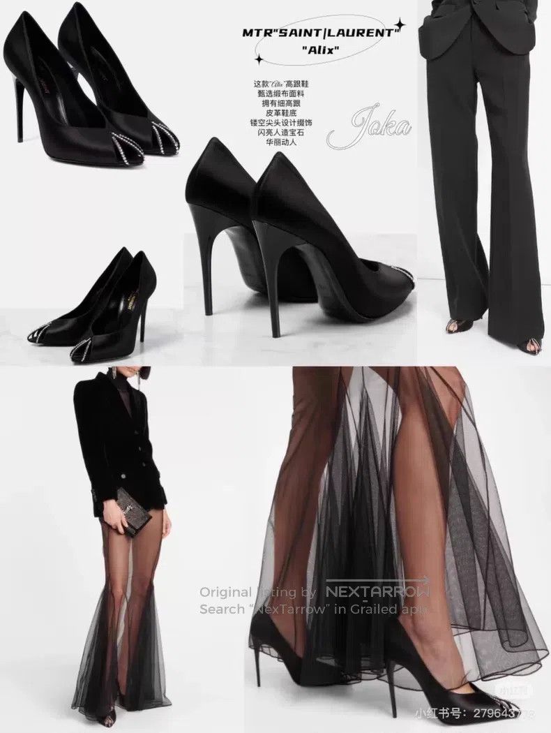 Saint Laurent Paris Saint Laurent Paris Crystal-Adorned Satin High-Heeled Shoe Size US 6.5 / IT 36.5 - 3 Thumbnail