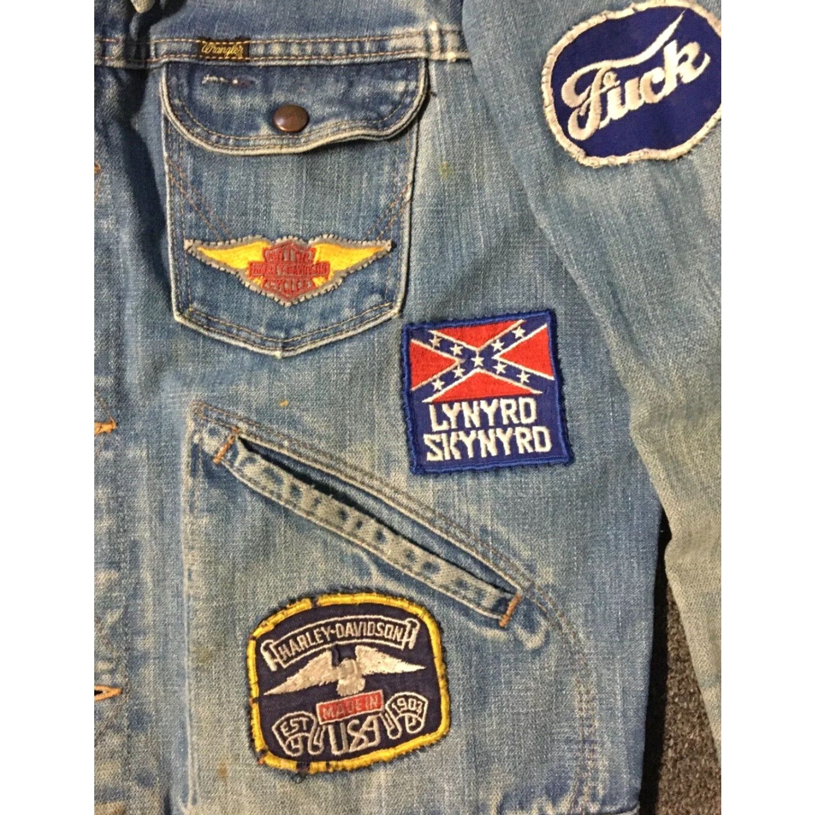 Wrangler VINTAGE Wrangler Denim Jacket 70s Rock Harley Patches Jacket S Blue Mens Rock N Roll 70s 80s Blues Size US S / EU 44-46 / 1 - 4 Thumbnail