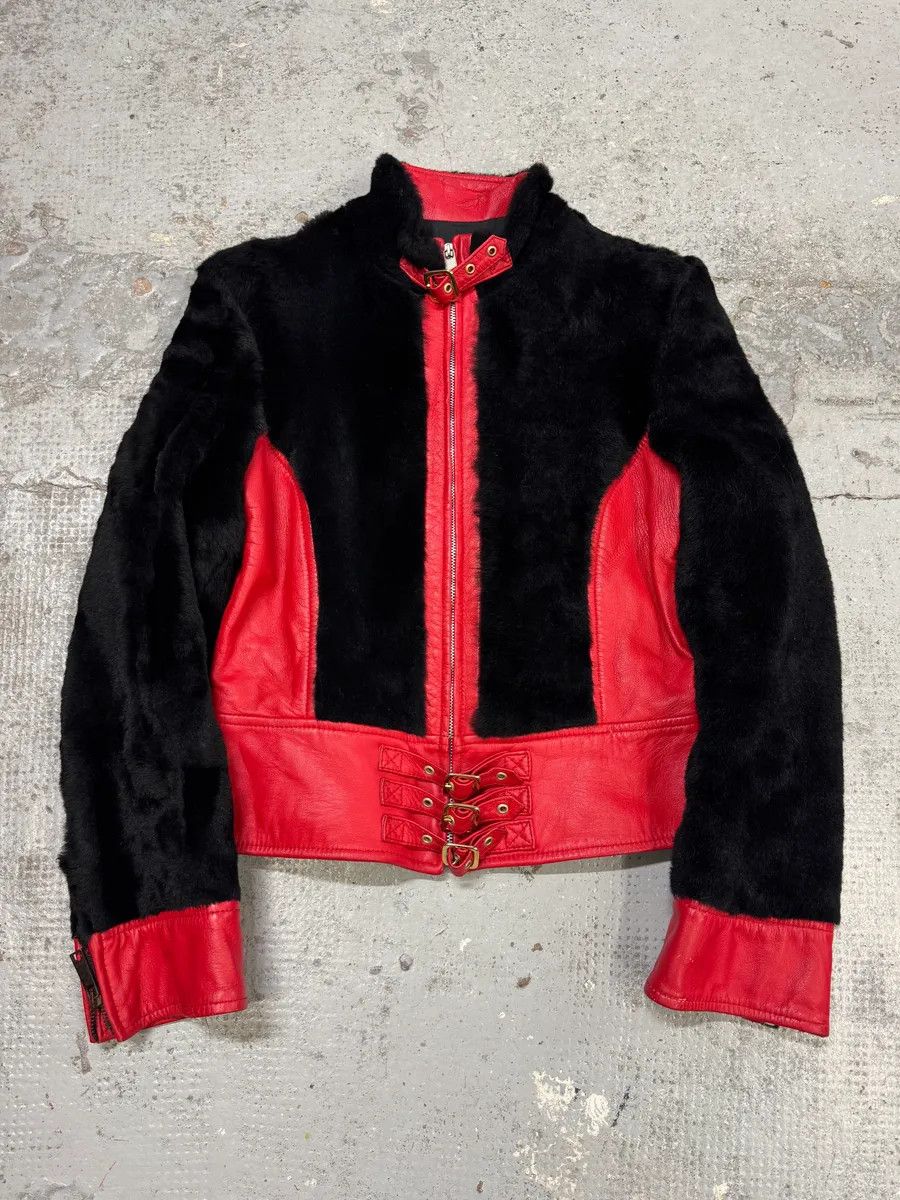 Dolce & Gabbana 2000s Dolce & Gabbana Biker Leather Red & Black Fur Moto Leather Jacket Size S / US 4 / IT 40 - 1 Thumbnail