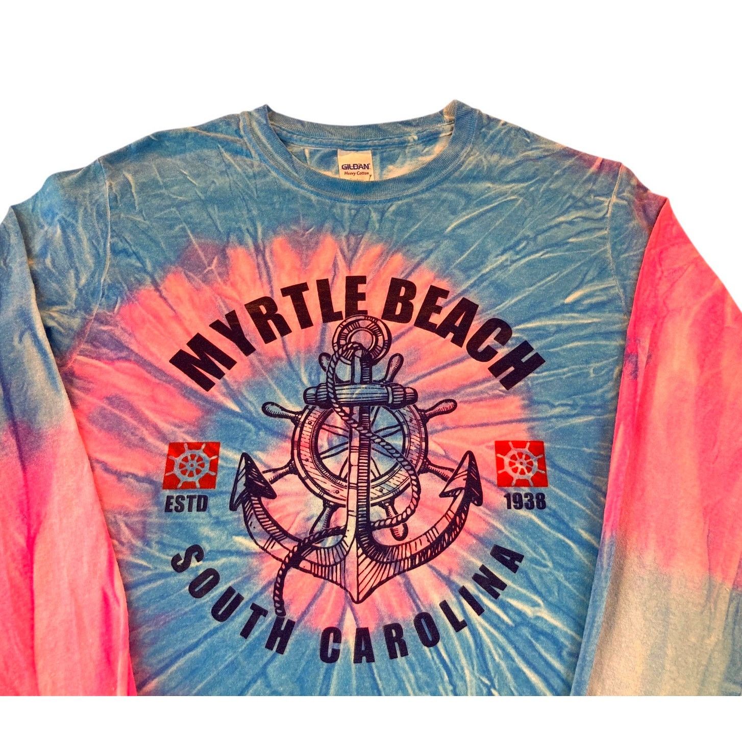 Gildan Myrtle Beach SC Tie Dye Long Sleeve T-Shirt Anchor Blue Pink Size M / US 6-8 / IT 42-44 - 2 Thumbnail
