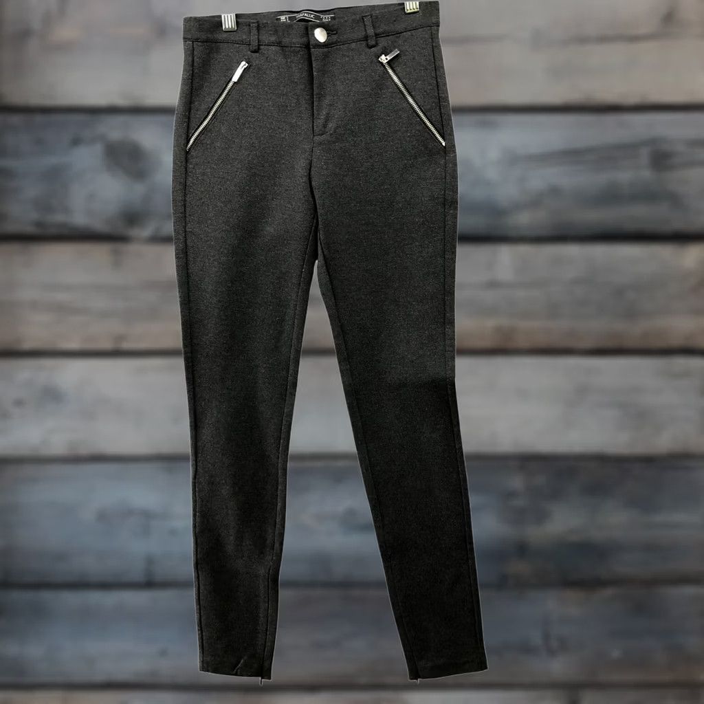 Zara Zara Ponte Knit Skinny Pants Womens S Charcoal Gray Zip Ankle Moto Zip Trouser Pants Size 28" / US 6 / IT 42 - 1 Thumbnail