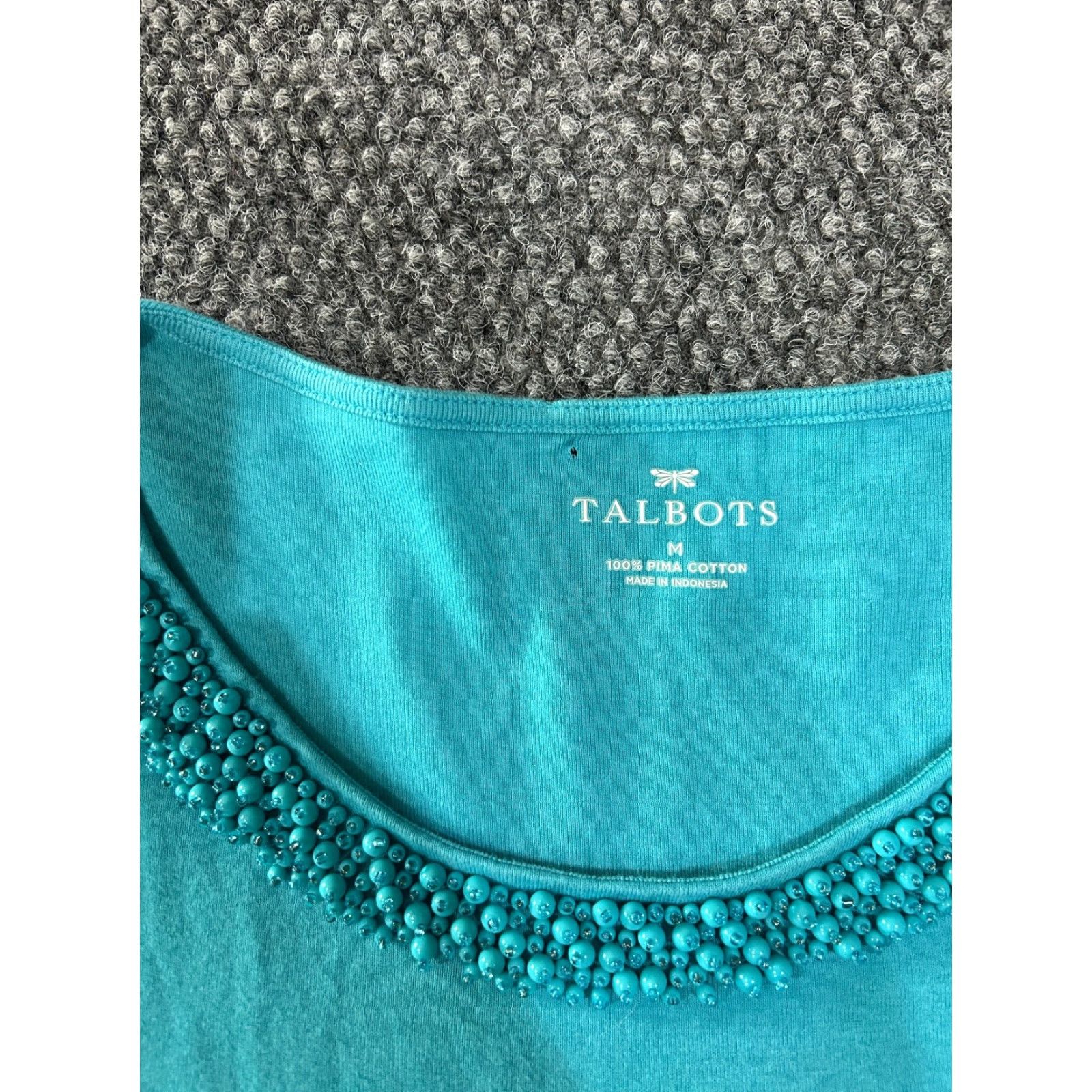 Talbots Talbots Womens Top Short Sleeve Knit Casual Beaded Neckline Blue M Size Crew Neck Cotton Button Beaded Kn - Sliming? Size M / US 6-8 / IT 42-44 - 3 Thumbnail