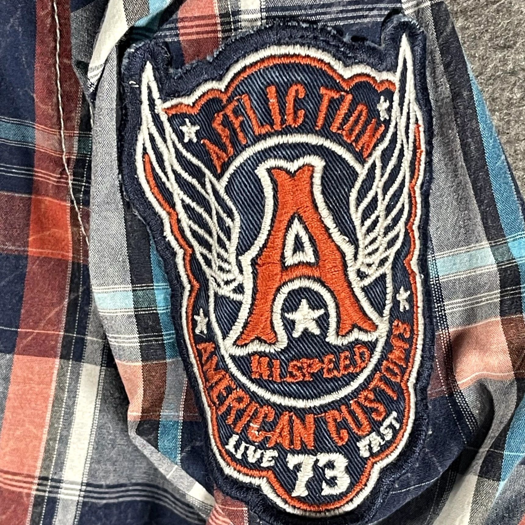 Affliction Affliction Shirt Mens M Blue Plaid Long Sleeve Western Biker Patch Casual Size US M / EU 48-50 / 2 - 4 Thumbnail